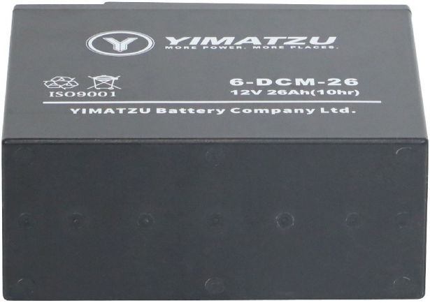 Battery - EV12226-1 / 6-DCM-26 / 6-DZM-26 / 6-FM-26, AGM, 12V 26Ah, Yimatzu, Threaded Terminals - PBCBATEV120F1